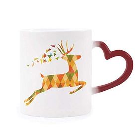 Dıythinker Kırmızı Çok Renkli Noel Renkli Geyik Kafes Festival Şekil Isıya Duyarlı Kalp Kupası