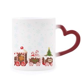 Dıythinker Kırmızı Çok Renkli Noel Şekeri Tren Festival Şekil Isıya Duyarlı Kalp Kupa