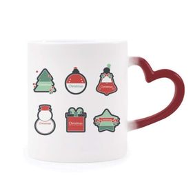 Dıythinker Kırmızı Çok Renkli Noel Sembolü Noel Karikatür Simge Isıya Duyarlı Kalp Kupası