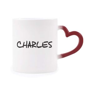 Dıythinker Kırmızı Çok Renkli Özel El Yazısı İngilizce İsim Charles Şekil Isıya Duyarlı Kalp Kupası