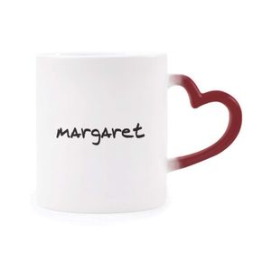 Dıythinker Kırmızı Çok Renkli Özel El Yazısı İngilizce İsim Margaret Şekil Isıya Duyarlı Kalp Kupası