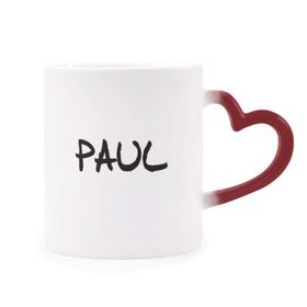 Dıythinker Kırmızı Çok Renkli Özel El Yazısı İngilizce İsim Paul Şekil Isıya Duyarlı Kalp Kupası