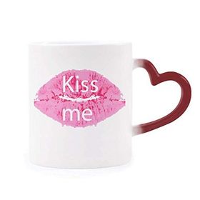 Dıythinker Kırmızı Çok Renkli Pembe Dudak Kiss Me Sevgililer Günü Şekil Isıya Duyarlı Kalp Kupa