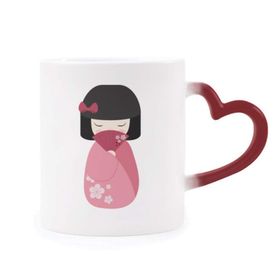 Dıythinker Kırmızı Çok Renkli Pembe Kimono Fan Sakura Japonya Şekil Isıya Duyarlı Kalp Kupası