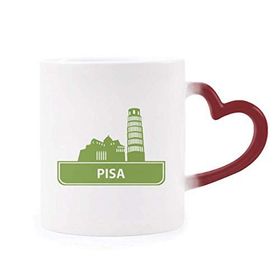 Dıythinker Kırmızı Çok Renkli Pisa İtalya Yeşil Kent Simgesi Desen Isıya Duyarlı Kalp Kupası