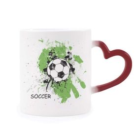 Dıythinker Kırmızı Çok Renkli Play Soccer Futbol Spor Şekil Isıya Duyarlı Kalp Kupa