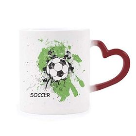 Dıythinker Kırmızı Çok Renkli Play Soccer Futbol Spor Şekil Isıya Duyarlı Kalp Kupa