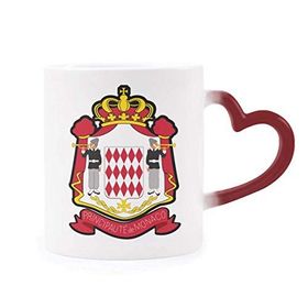 Dıythinker Kırmızı Çok Renkli Principality Of Monaco Ulusal Amblem Isıya Duyarlı Kalp Kupası