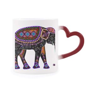 Dıythinker Kırmızı Çok Renkli Renkli Fil Çin Azınlık Sabahlık Totem Isıya Duyarlı Kalp Kupası