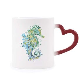 Dıythinker Kırmızı Çok Renkli Renkli Hippocampus Deniz Yaşamı Desenli Şekil Isıya Duyarlı Kalp Kupası