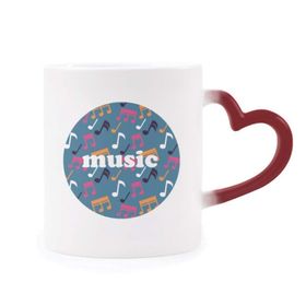 Dıythinker Kırmızı Çok Renkli Renkli Müzik Notaları Mavi Renk Isıya Duyarlı Kalp Kupa