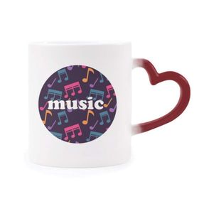Dıythinker Kırmızı Çok Renkli Renkli Müzik Notaları Siyah Şekil Isıya Duyarlı Kalp Kupa