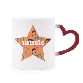 Dıythinker Kırmızı Çok Renkli Renkli Müzik Notaları Turuncu Şekil Isıya Duyarlı Kalp Kupa