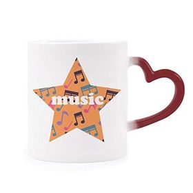 Dıythinker Kırmızı Çok Renkli Renkli Müzik Notaları Turuncu Şekil Isıya Duyarlı Kalp Kupa