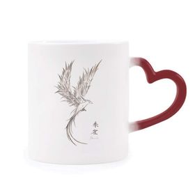 Dıythinker Kırmızı Çok Renkli Rosefinch Eskiz Fuying Resim Kuş Fushicho Morphing Isıya Duyarlı Kalp Kupa