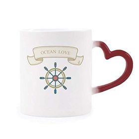 Dıythinker Kırmızı Çok Renkli Rudder Ocean Love Deniz Yelkenli Desen Şekil Isıya Duyarlı Kalp Kupa