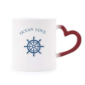 Dıythinker Kırmızı Çok Renkli Rudder Ocean Love Deniz Yelkenli Mavi Şekil Isıya Duyarlı Kalp Kupa