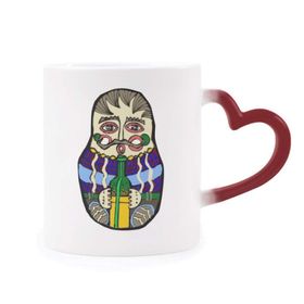 Dıythinker Kırmızı Çok Renkli Rusya Rus Matryoshka İç İçe Geçen Şekil Isıya Duyarlı Kalp Kupa