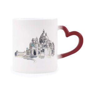Dıythinker Kırmızı Çok Renkli Sacre-coeur Paris Fransa Morphing Isıya Duyarlı Kalp Kupası