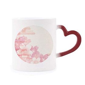 Dıythinker Kırmızı Çok Renkli Sakura Çiçek Pembe Desen Japon Şekil Isıya Duyarlı Kalp Kupası