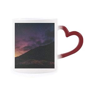 Dıythinker Kırmızı Çok Renkli Sarı Yıldızlar Gece Gökyüzü Isıya Duyarlı Kalp Kupa