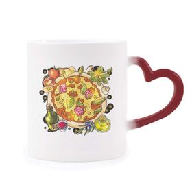 Dıythinker Kırmızı Çok Renkli Sebze Pizza İtalya Yiyecek Çay Isıya Duyarlı Kalp Kupası