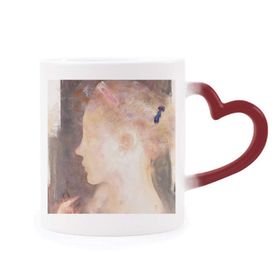 Dıythinker Kırmızı Çok Renkli Side Beauty Girl Xjj Yağlı Boya Isıya Duyarlı Kalp Kupa
