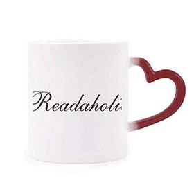 Dıythinker Kırmızı Çok Renkli Şık Kelime Readaholic Şekil Isıya Duyarlı Kalp Kupası