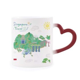 Dıythinker Kırmızı Çok Renkli Singapur Seyahat Haritası Isıya Duyarlı Kalp Kupası