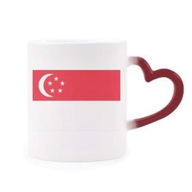 Dıythinker Kırmızı Çok Renkli Singapur Ulusal Bayrağı Asya Ülke Isıya Duyarlı Kalp Kupası