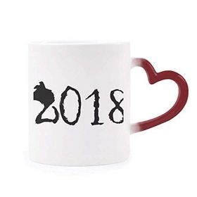 Dıythinker Kırmızı Çok Renkli Siyah Happy New Year Big Dog 2018 Morphing Isıya Duyarlı Kalp Kupa
