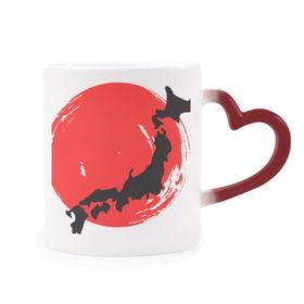 Dıythinker Kırmızı Çok Renkli Siyah Harita Soyut Japonya Isıya Duyarlı Kalp Kupa