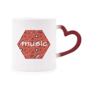 Dıythinker Kırmızı Çok Renkli Siyah Kayıt ve Müzik Notaları Kırmızı Şekil Isıya Duyarlı Kalp Kupa