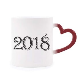 Dıythinker Kırmızı Çok Renkli Slash Font 2018 Happy New Year Morphing Isıya Duyarlı Kalp Kupa