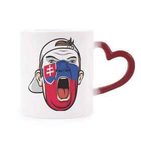 Dıythinker Kırmızı Çok Renkli Slovakya Bayrağı Yüz Boyama Makyaj Başlığı Isıya Duyarlı Kalp Kupa