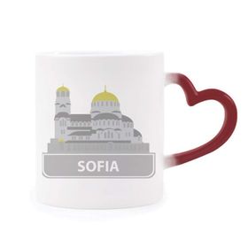 Dıythinker Kırmızı Çok Renkli Sofia Bulgaristan Gri Kent Simgesi Desen Isıya Duyarlı Kalp Kupası
