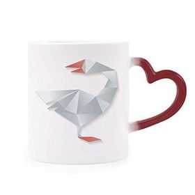 Dıythinker Kırmızı Çok Renkli Soyut Geometrik Kaz Origami Desenli Şekil Isıya Duyarlı Kalp Kupası