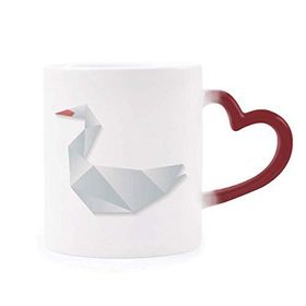 Dıythinker Kırmızı Çok Renkli Soyut Geometrik Kaz Origami Desenli Şekil Isıya Duyarlı Kalp Kupası