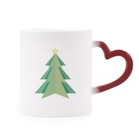 Dıythinker Kırmızı Çok Renkli Soyut Noel Ağacı Origami Desenli Şekil Isıya Duyarlı Kalp Kupası