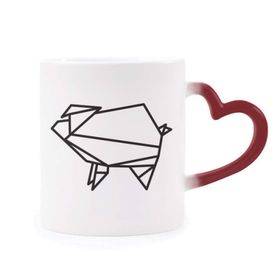 Dıythinker Kırmızı Çok Renkli Soyut Origami Domuz Geometrik Şekil Isıya Duyarlı Kalp Kupası