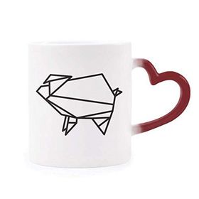 Dıythinker Kırmızı Çok Renkli Soyut Origami Domuz Geometrik Şekil Isıya Duyarlı Kalp Kupası