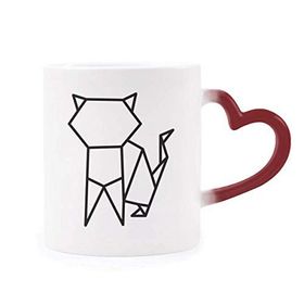 Dıythinker Kırmızı Çok Renkli Soyut Origami Kedi Geometrik Şekil Isıya Duyarlı Kalp Kupası