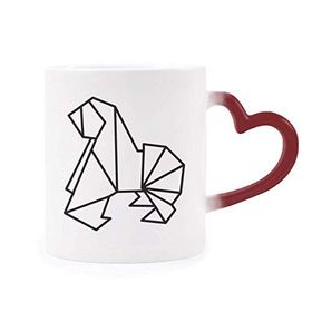 Dıythinker Kırmızı Çok Renkli Soyut Origami Köpek Geometrik Şekil Isıya Duyarlı Kalp Kupası