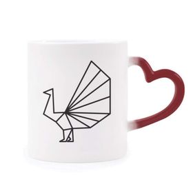 Dıythinker Kırmızı Çok Renkli Soyut Origami Tavuskuşu Geometrik Şekil Isıya Duyarlı Kalp Kupası