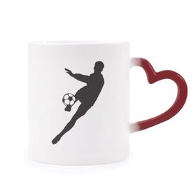 Dıythinker Kırmızı Çok Renkli Spor Futbol Silüeti Isıya Duyarlı Kalp Kupa