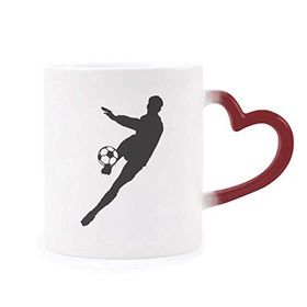 Dıythinker Kırmızı Çok Renkli Spor Futbol Silüeti Isıya Duyarlı Kalp Kupa