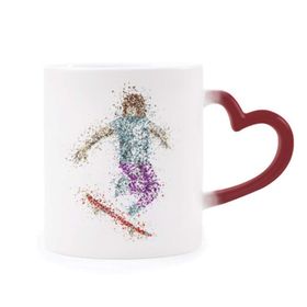 Dıythinker Kırmızı Çok Renkli Spor Kayak Kayak Karikatür Stil İllüstrasyon Şekil Isıya Duyarlı Kalp Kupa