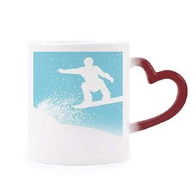Dıythinker Kırmızı Çok Renkli Spor Kayak Suluboya İllüstrasyon Desen Isıya Duyarlı Kalp Kupası