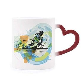 Dıythinker Kırmızı Çok Renkli Sporcular Kayak Sporları Serbest Stil Suluboya Şekil Isıya Duyarlı Kalp Kupa