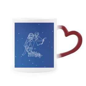 Dıythinker Kırmızı Çok Renkli Star Universe Kova Takımyıldızı Desenli Şekil Isıya Duyarlı Kalp Kupası